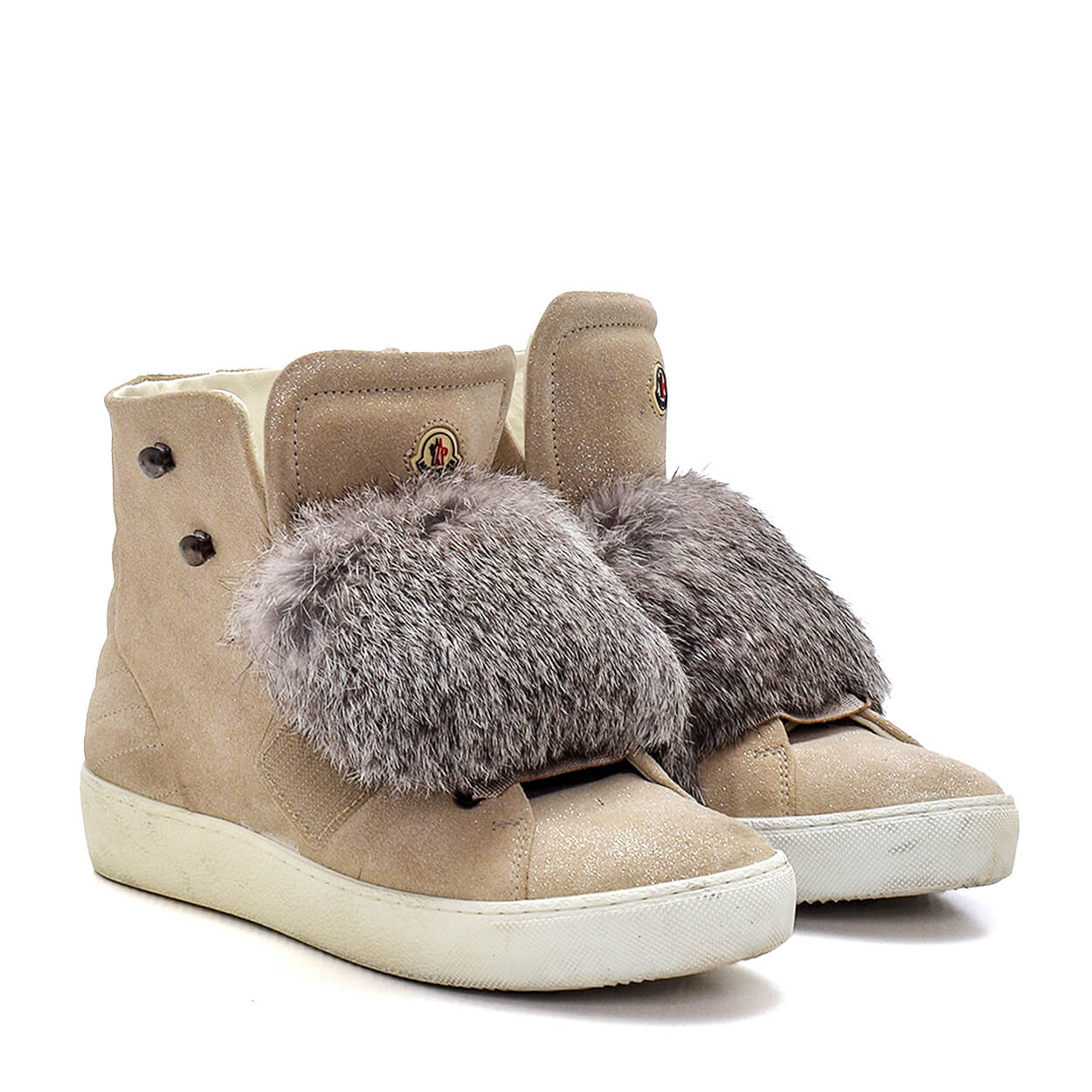 MONCLER - Cream Nubuck Fur Trimmed High Top Sneakers